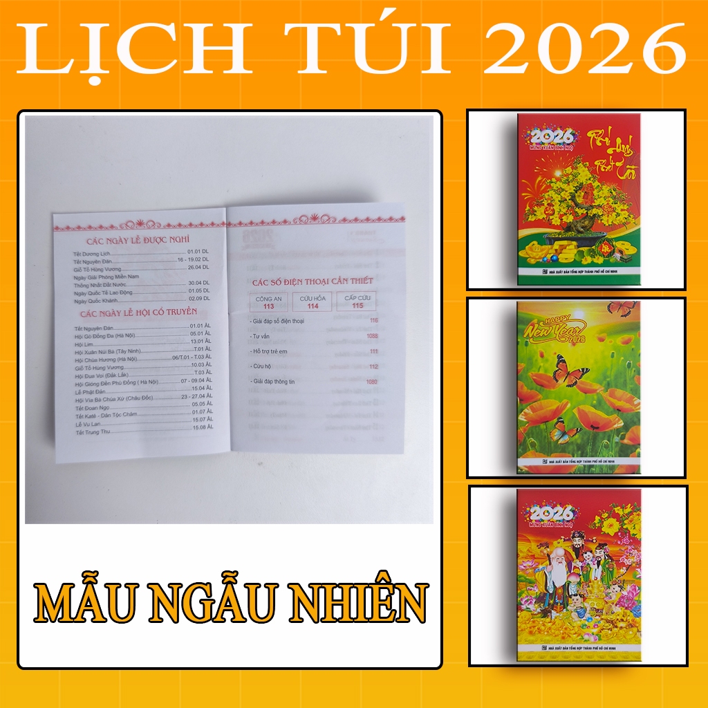 Lịch túi 2026 – Mẫu lịch Tết đẹp, in màu sắc nét, giao ngẫu nhiên chủ đề Xuân An Khang