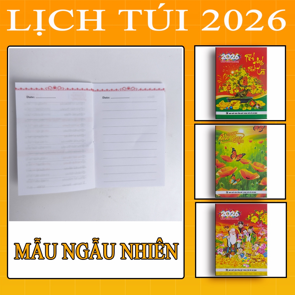 Lịch túi 2026 – Mẫu lịch Tết đẹp, in màu sắc nét, giao ngẫu nhiên chủ đề Xuân An Khang