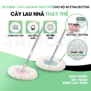 Cây Lau Nhà 360 độ xoay tay BonboxBCT3505 Kèm Bông Lau Nhà, Chổi Lau Nhà Thông Minh Bông Tròn Thay Thế cho BCT706/ BCT70