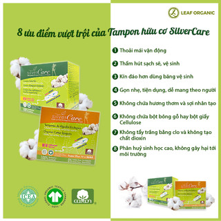 Tampon hữu cơ Silvercare 100% cotton độ hút ẩm cao và thông thoáng tốt