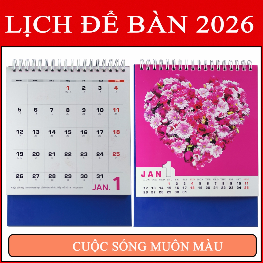 Lịch để bàn 2026 – Mẫu lịch Tết đẹp chủ đề Quê Hương, Cảnh Đẹp, Thành Công, Sắc Màu