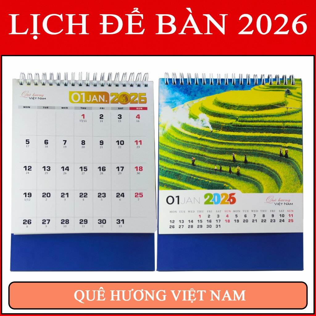Lịch để bàn 2026 – Mẫu lịch Tết đẹp chủ đề Quê Hương, Cảnh Đẹp, Thành Công, Sắc Màu