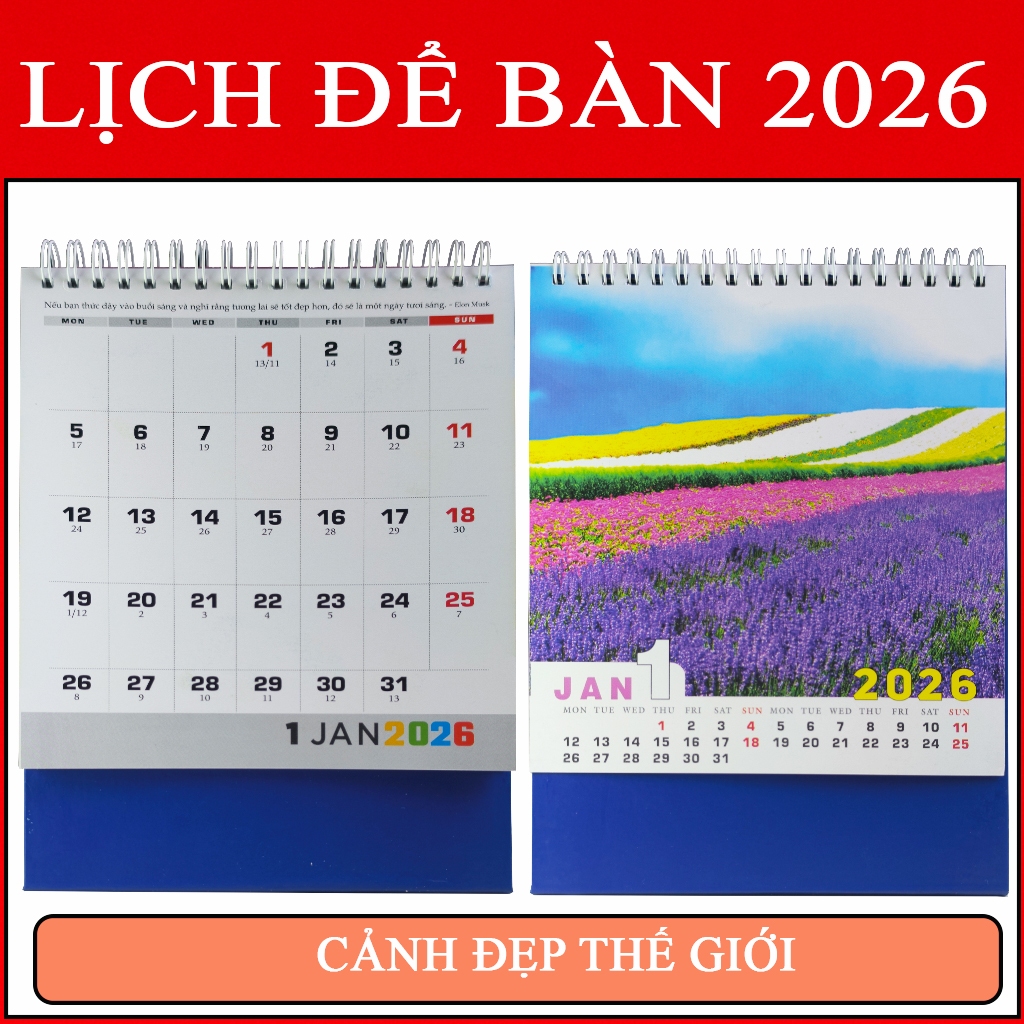 Lịch để bàn 2026 – Mẫu lịch Tết đẹp chủ đề Quê Hương, Cảnh Đẹp, Thành Công, Sắc Màu