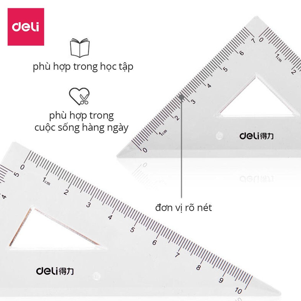 Bộ thước kẻ 4 món học sinh trong suốt dẻo chống gãy, dụng cụ vẽ hình môn Toán tiểu học