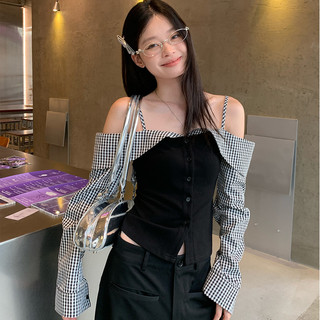 áo trễ vai nữ hàn quốc áo tay dài đen mùa thu set đồ nữ quần dài local brand eleclassm