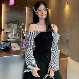 áo trễ vai nữ hàn quốc áo tay dài đen mùa thu set đồ nữ quần dài local brand eleclassm