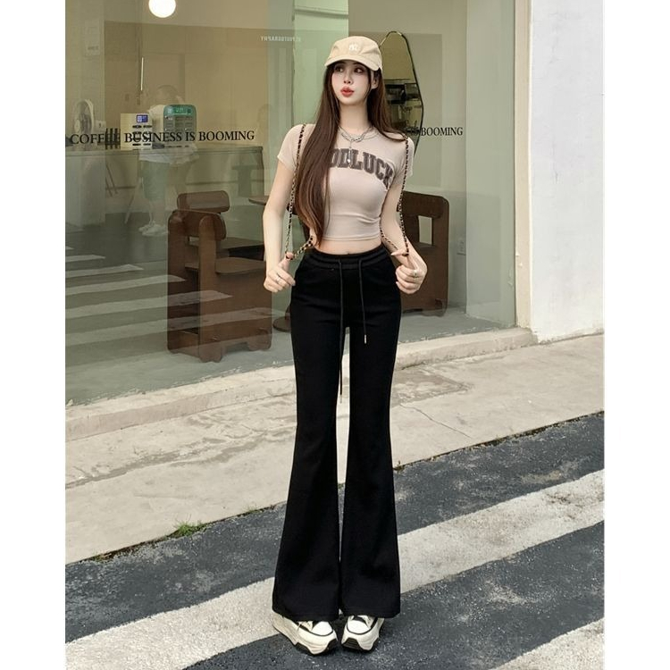 Quần Nỉ Ống Loe Nữ Lưng Cao Cạp Chun Nâng Mông Ôm Đùi Quần Nỉ 2 Da Bigsize Ống Loe Tôn Dáng BEU