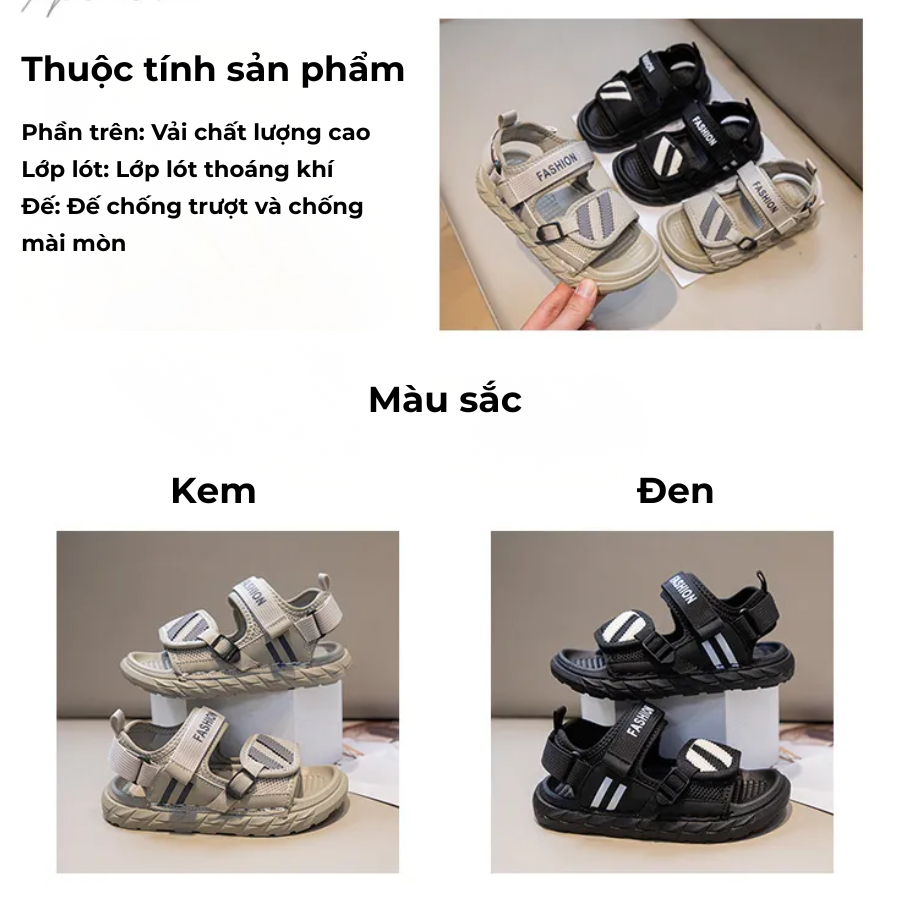 [M082] Giày Sandal Cho Bé Trai, Dép Quai Hậu Cho Bé Đi Học Đi Chơi Cá Tính Quai Dán Đế Mềm Êm Chân Chống Trơn Trượt