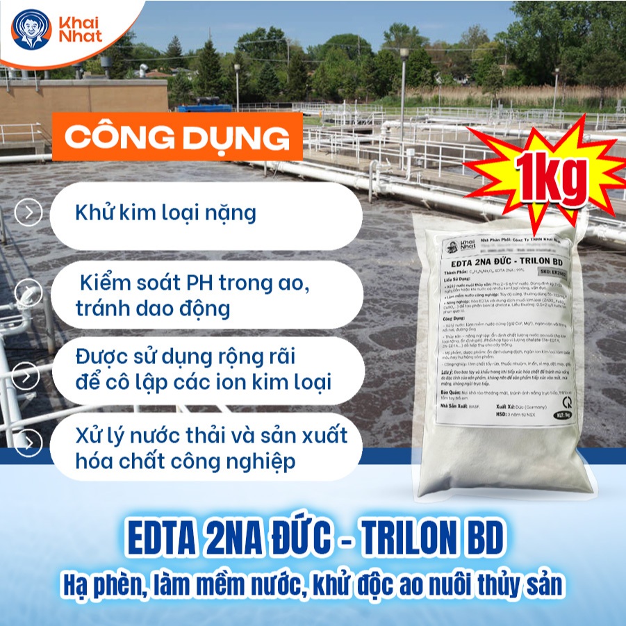 EDTA 2Na Đức - EDTA 2 muối 99% - Hạ phèn, làm mềm nước, khử độc ao nuôi thủy sản (1kg/gói)