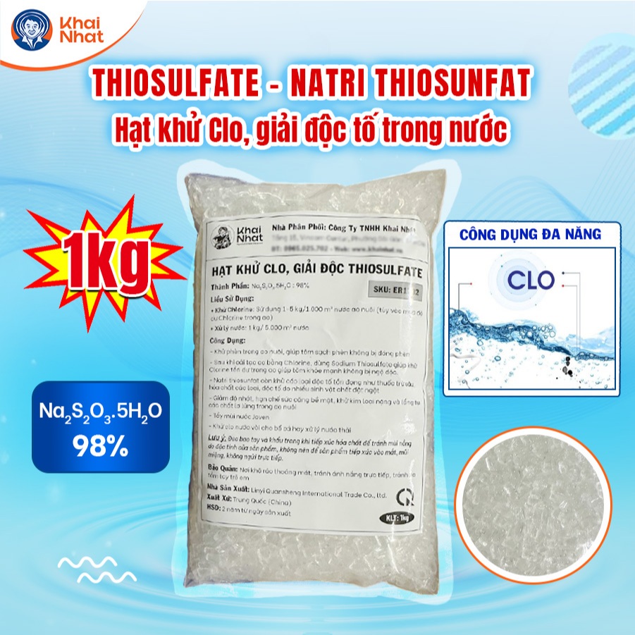 Hạt khử Clo Sodium Thiosulfate (Na2S2O3 >98%)- hạt 8-10mm,giảm phèn,sạch nước (1kg/gói)