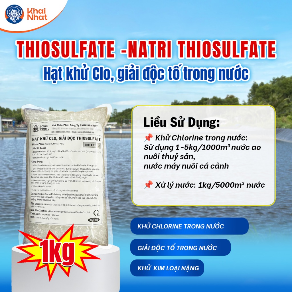 Hạt khử Clo Sodium Thiosulfate (Na2S2O3 >98%)- hạt 8-10mm,giảm phèn,sạch nước (1kg/gói)
