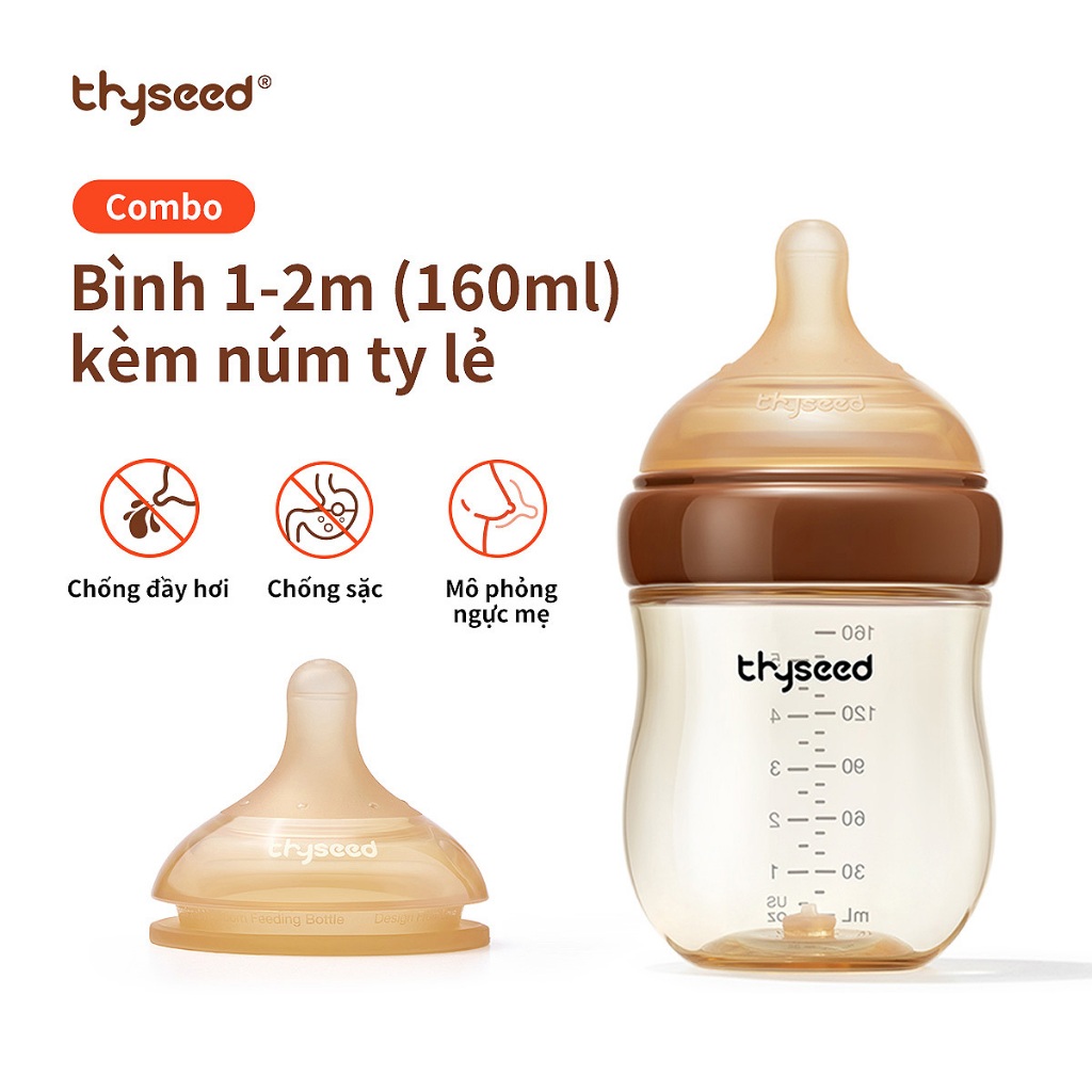 [Combo bình 1-2m + núm lẻ] Bình sữa chống đầy hơi Thyseed sơ sinh PPSU chống sặc núm ti mềm 160ml