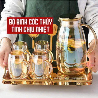 Bộ bình cốc thủy tinh chịu nhiệt đủ bộ cao cấp BBN7V, Bộ bình nước thủy tinh mỏng nhẹ hiện đại DECOR