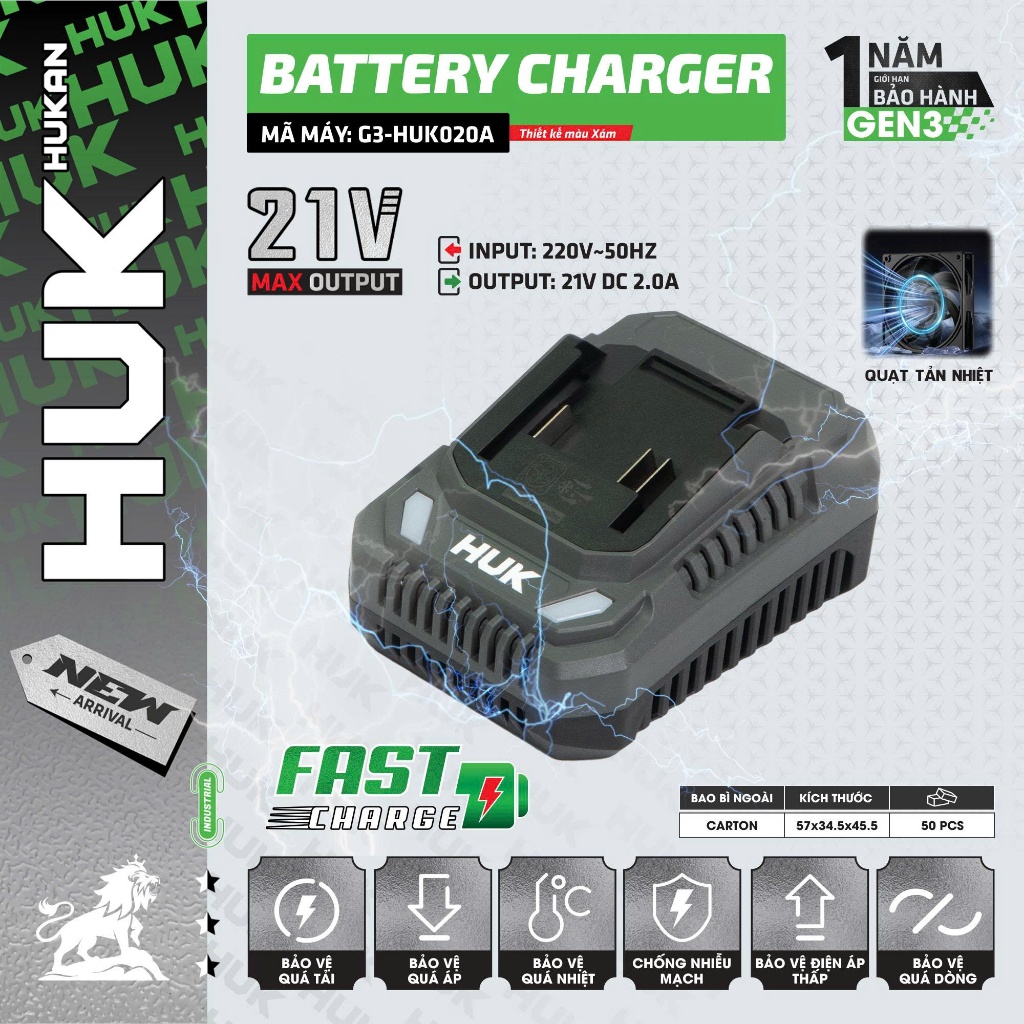 [NEW] Bộ Sạc Nhanh 2A HUKAN (Gen3) G3-HUK020A,G2-S20X2 | Sạc 21V Chuẩn Dòng 2.0A, Sạc Nhanh An Toàn, Dùng Cho Máy Khoan