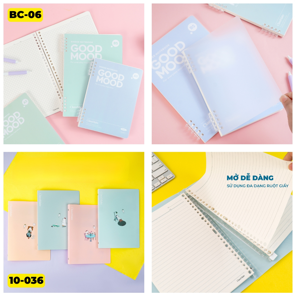 [Tặng Bút] Sổ Còng Classmate Binder Còng Nhựa Không Rỉ A5 B5 Ruột Giấy Refill 100GSM Kẻ Ngang/Caro/Chấm Sổ Van Gogh