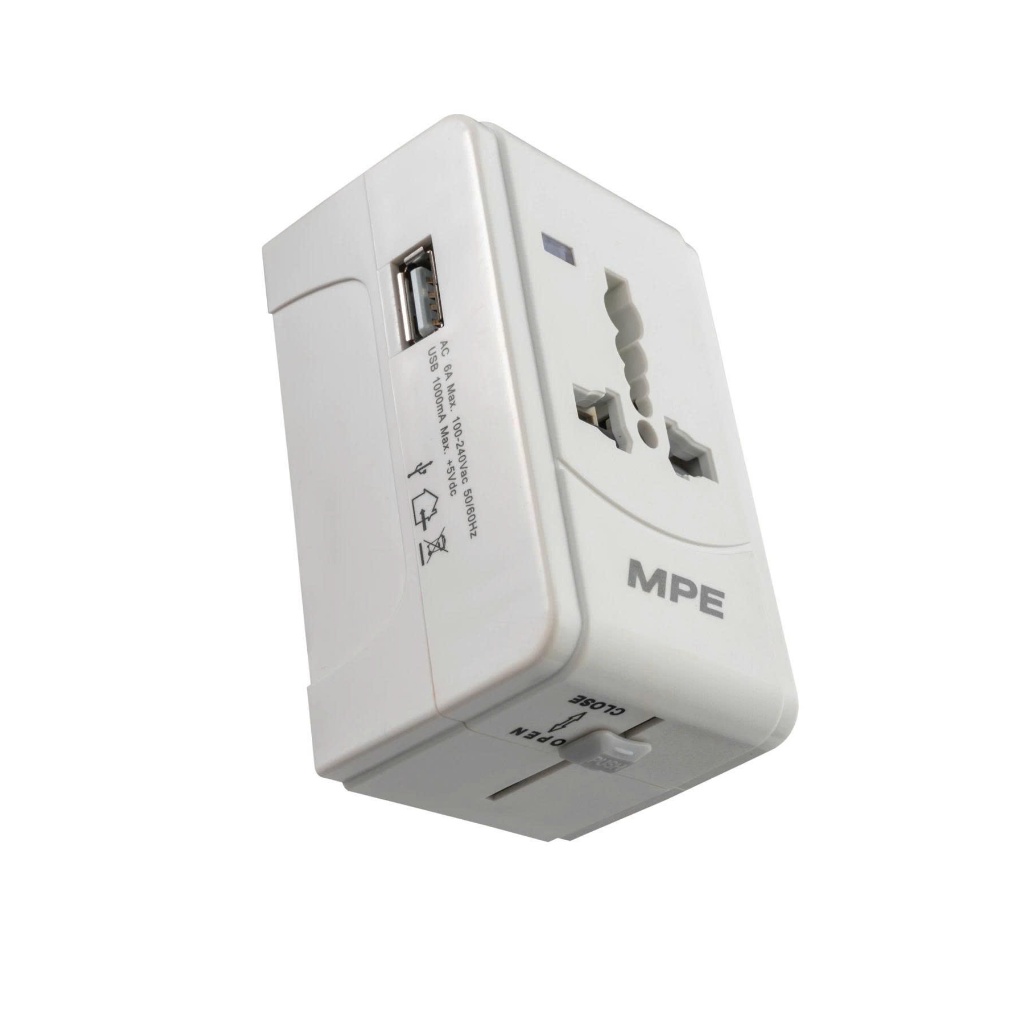 (CHÍNH HÃNG) MPE - Ổ cắm du lịch có tích hợp cổng USB thiết kế nhỏ gọn tiêu chuẩn Châu Âu Chính hãng MPE Phú Cường