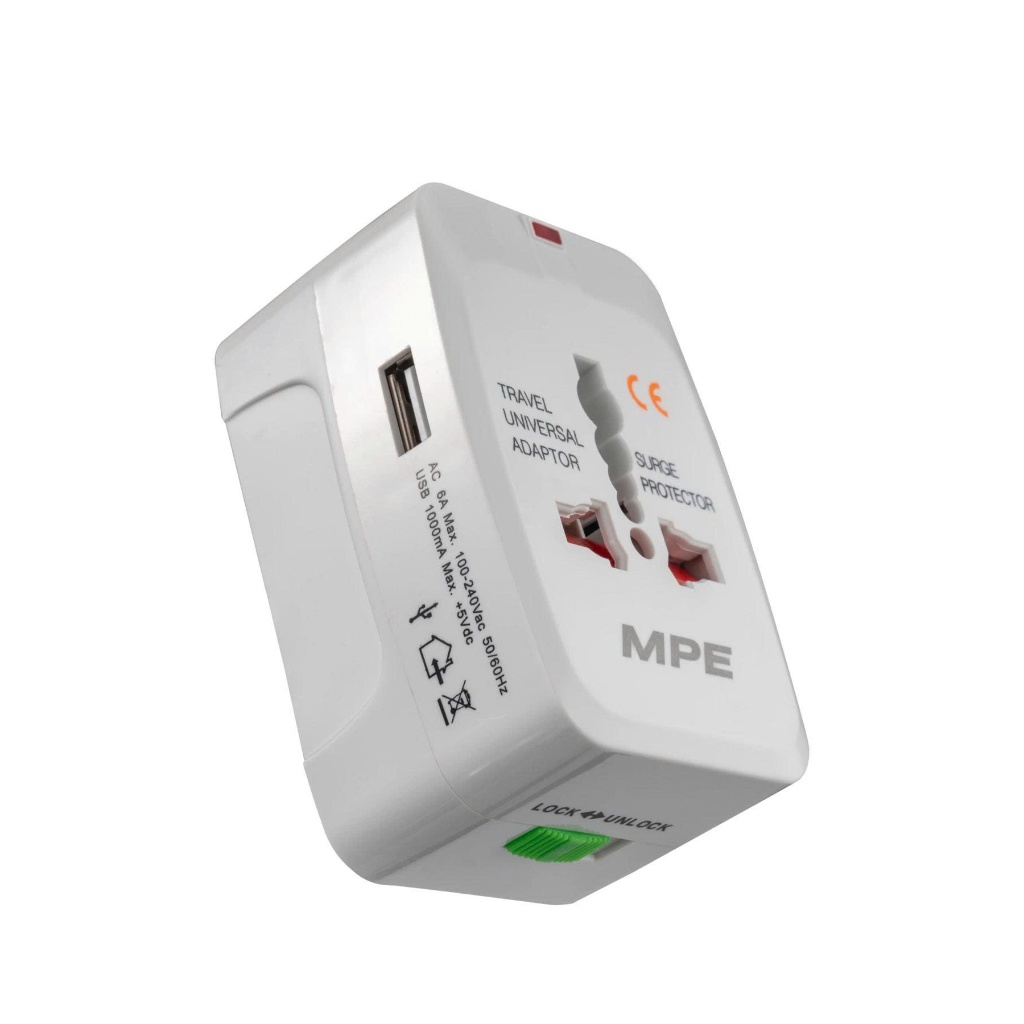 (CHÍNH HÃNG) MPE - Ổ cắm du lịch có tích hợp cổng USB thiết kế nhỏ gọn tiêu chuẩn Châu Âu Chính hãng MPE Phú Cường