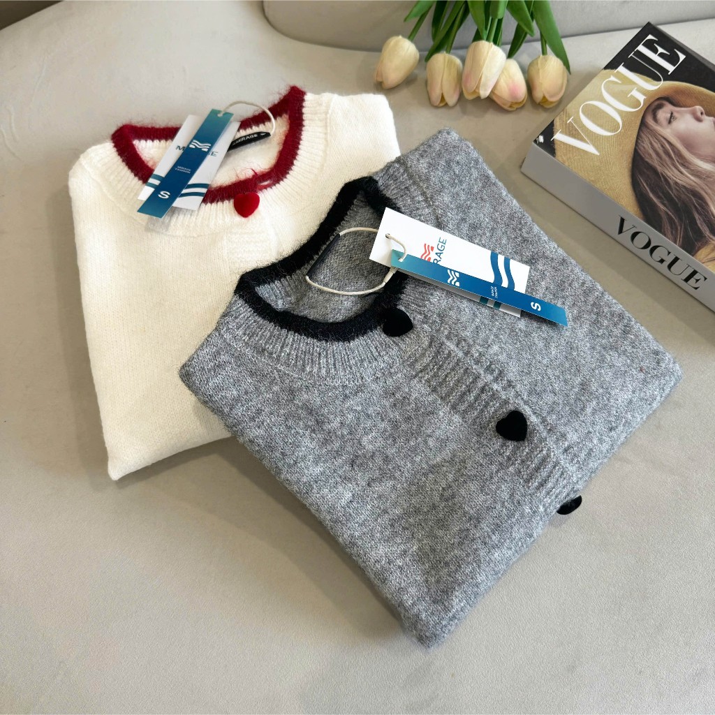 Áo Khoác Cardidgan Mirage Viền Nút Tim Local Brand Chất Len Mềm Mịn.