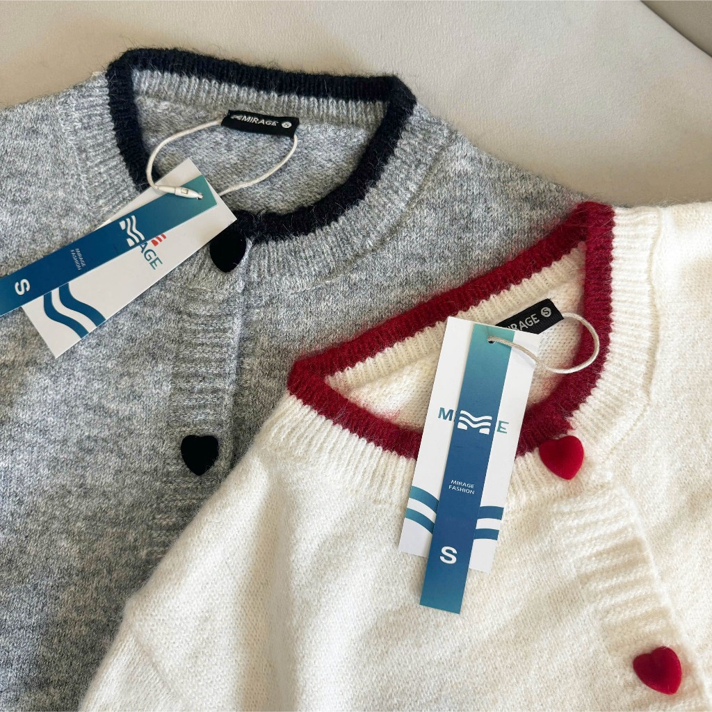Áo Khoác Cardidgan Mirage Viền Nút Tim Local Brand Chất Len Mềm Mịn.