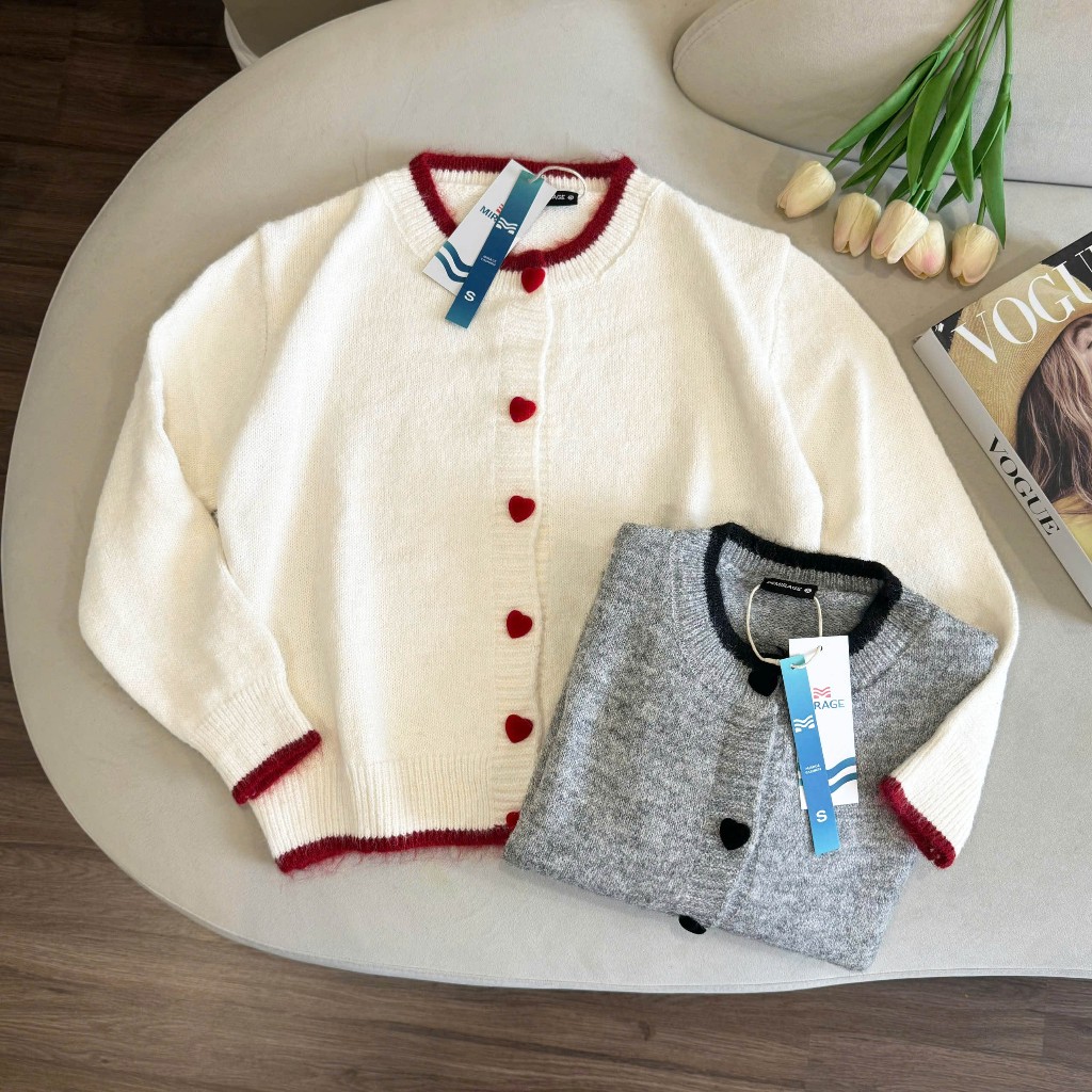 Áo Khoác Cardidgan Mirage Viền Nút Tim Local Brand Chất Len Mềm Mịn.