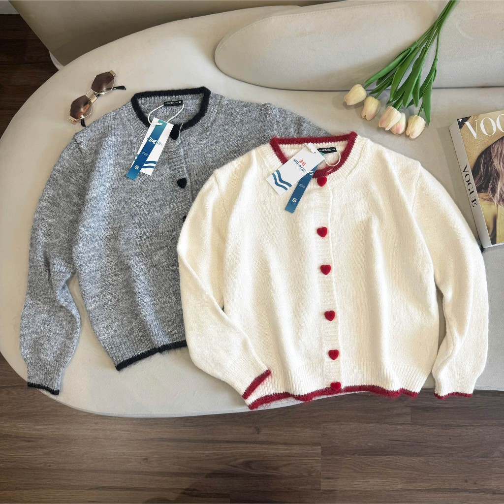 Áo Khoác Cardidgan Mirage Viền Nút Tim Local Brand Chất Len Mềm Mịn.