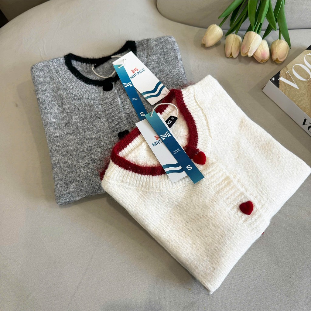 Áo Khoác Cardidgan Mirage Viền Nút Tim Local Brand Chất Len Mềm Mịn.