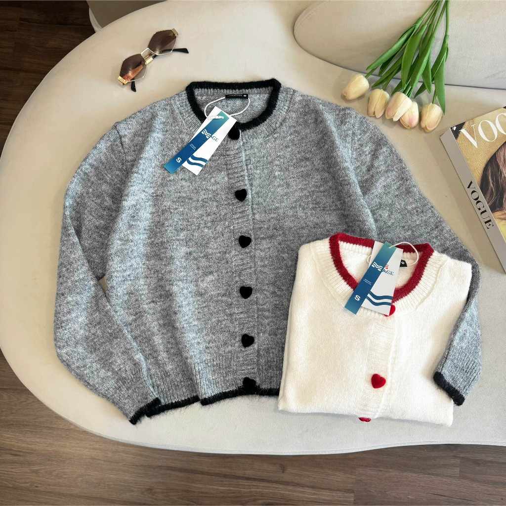 Áo Khoác Cardidgan Mirage Viền Nút Tim Local Brand Chất Len Mềm Mịn.