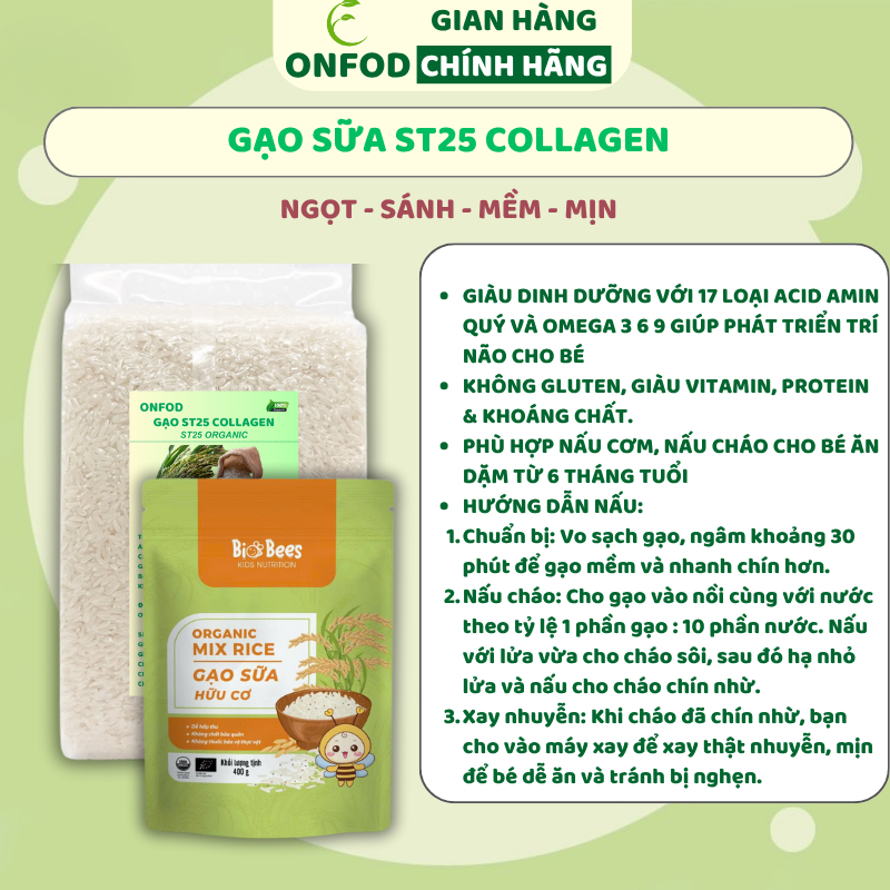 Gạo sữa ăn dặm cho bé ST25 Collagen hữu cơ ONFOD nấu cơm cháo ăn kiêng giảm cân cho người tiểu đường eat clean