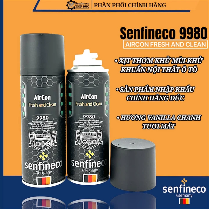 XỊT THƠM KHỬ MÙI KHÁNG KHUẨN ĐIỀU HÒA NỘI THẤT Ô TÔ,CHÍNH HÃNG ĐỨC SENFINECO 9980-200ML