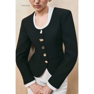 Blazer cổ tròn tay phồng HAGOO phong cách công sở thanh lịch [B8049]