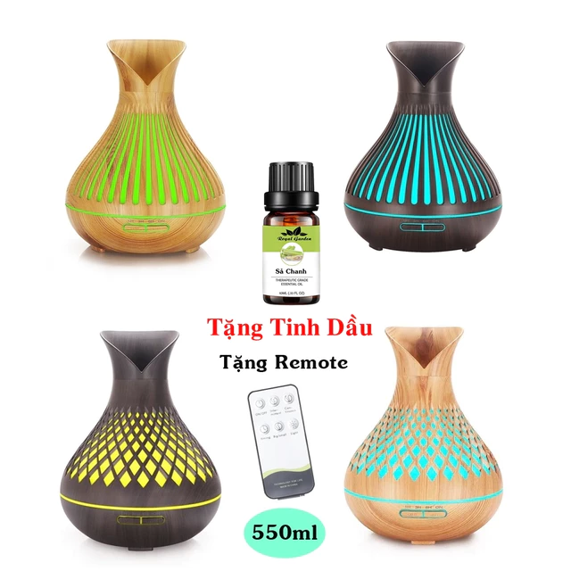 Máy Xông Tinh Dầu Đèn Xông Tinh Dầu Tulip 550ml Họa Tiết Ca Rô Kẻ Sọc Tặng Tinh Dầu và Remote