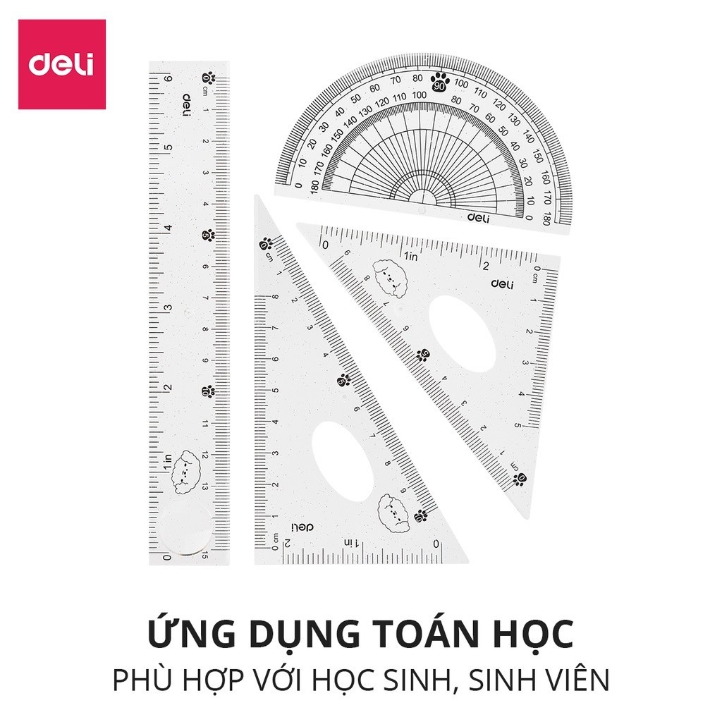 Bộ Thước Kẻ Eke 4 Món Cho Bé – Nhựa PVC Mềm, Dẻo Không Gãy, Rơi Không Vỡ, Thiết Kế Trong Suốt, An Toàn & Chính Xác