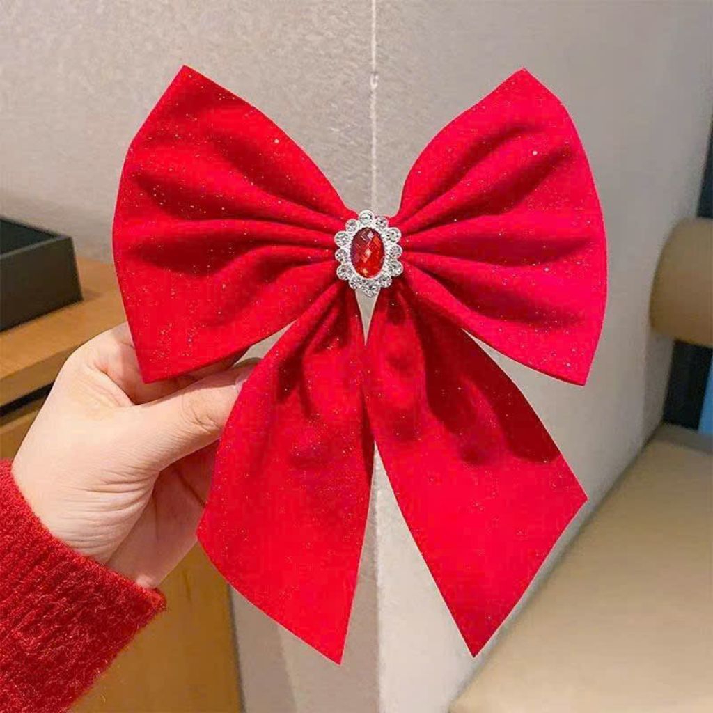 Kẹp Tóc Nơ Đỏ Bản To Vải Nhung Dễ Thương Phong Cách Hàn Quốc Phụ Kiện Tóc Cho Nữ Và Bé Gái Empoli