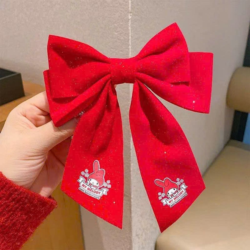 Kẹp Tóc Nơ Đỏ Bản To Vải Nhung Dễ Thương Phong Cách Hàn Quốc Phụ Kiện Tóc Cho Nữ Và Bé Gái Empoli