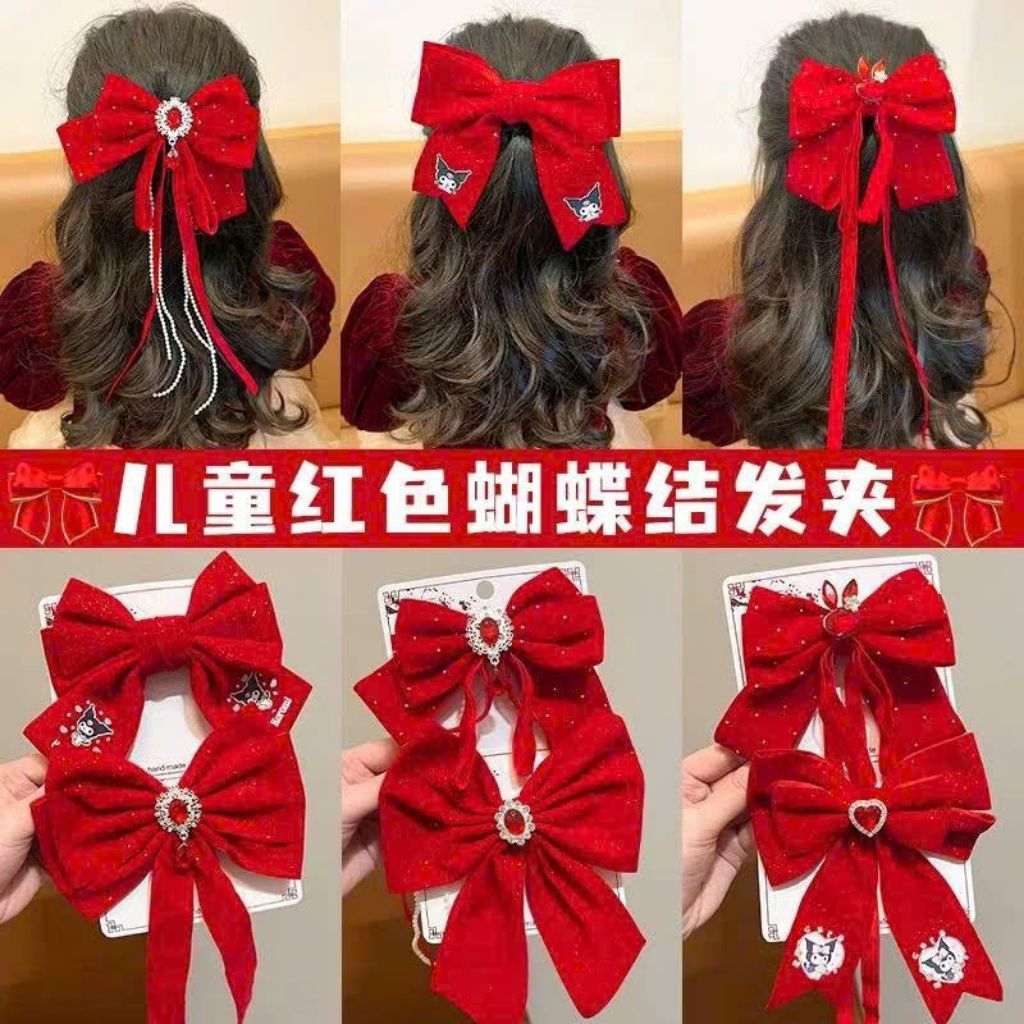 Kẹp Tóc Nơ Đỏ Bản To Vải Nhung Dễ Thương Phong Cách Hàn Quốc Phụ Kiện Tóc Cho Nữ Và Bé Gái Empoli