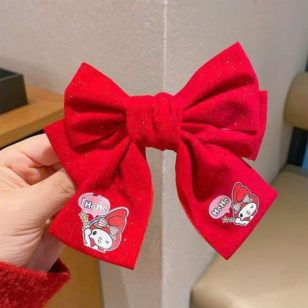 Kẹp Tóc Nơ Đỏ Bản To Vải Nhung Dễ Thương Phong Cách Hàn Quốc Phụ Kiện Tóc Cho Nữ Và Bé Gái Empoli