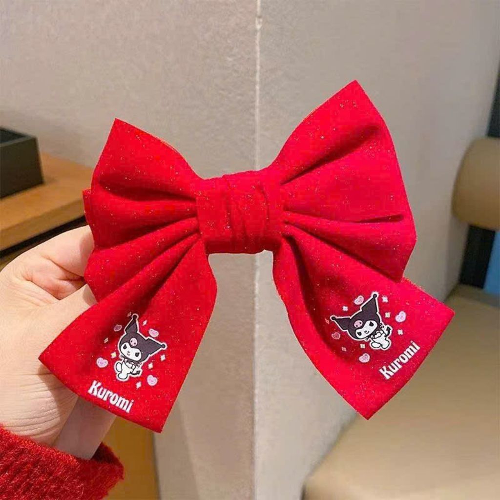 Kẹp Tóc Nơ Đỏ Bản To Vải Nhung Dễ Thương Phong Cách Hàn Quốc Phụ Kiện Tóc Cho Nữ Và Bé Gái Empoli