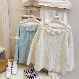 𝜗𝜚𝐃𝐚𝐦𝐢 𝐒𝐭𝐮𝐝𝐢𝐨𝜗𝜚 -Áo Len Yếm Hoa Nổi Fom Rộng Trùm Mông Chất Siêu Mềm Trẻ Trung Nữ Tính QCCC (Ảnh thật )