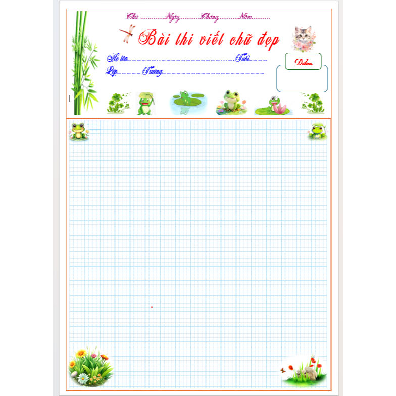 50 tờ giấy luyện thi viết chữ đẹp  4 ô li  - 2 mặt - Giấy One 100gsm - khổ A4