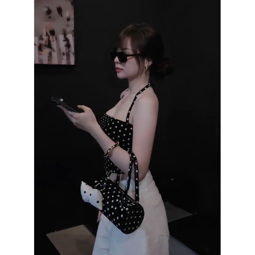 | LYN WEAR | Áo ống chấm bi dây yếm nữ dáng ôm nhẹ chất thun co giãn