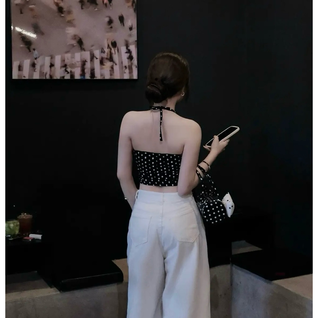 | LYN WEAR | Áo ống chấm bi dây yếm nữ dáng ôm nhẹ chất thun co giãn