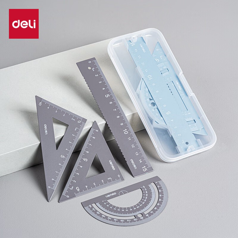 Set4 Thước Eke Tam Giác Deli 15cm Hợp Kim Nhôm Cao Cấp, Bền Đẹp, Chính Xác, Dụng Cụ Học Sinh Học Tập