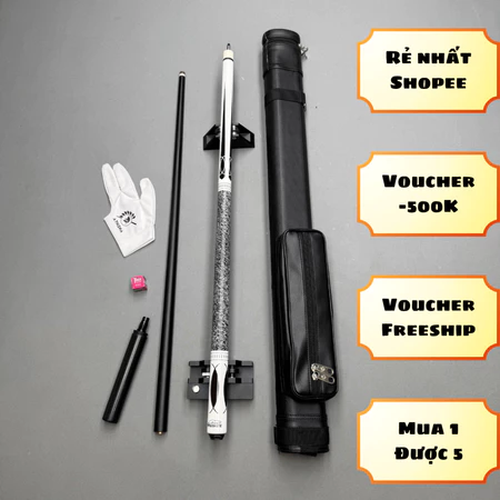 [Líp, lỗ, 3C][15CN] Cơ bida Full carbon composite preoai tay da vân chỉ. tặng kèo chuôi nối đầy đủ [N]