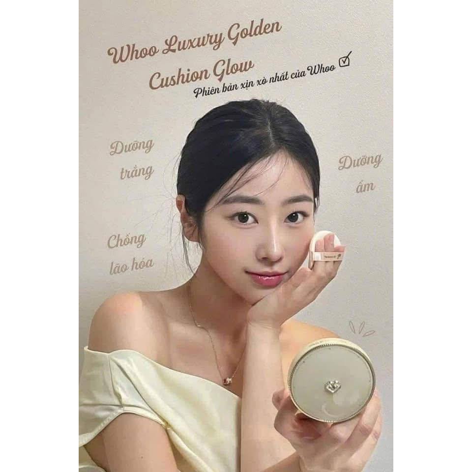Set Phấn Nước Cushion Whoo Vàng Luxury Golden Cushion Glow tone 21 , 1 cushion+2 lõi