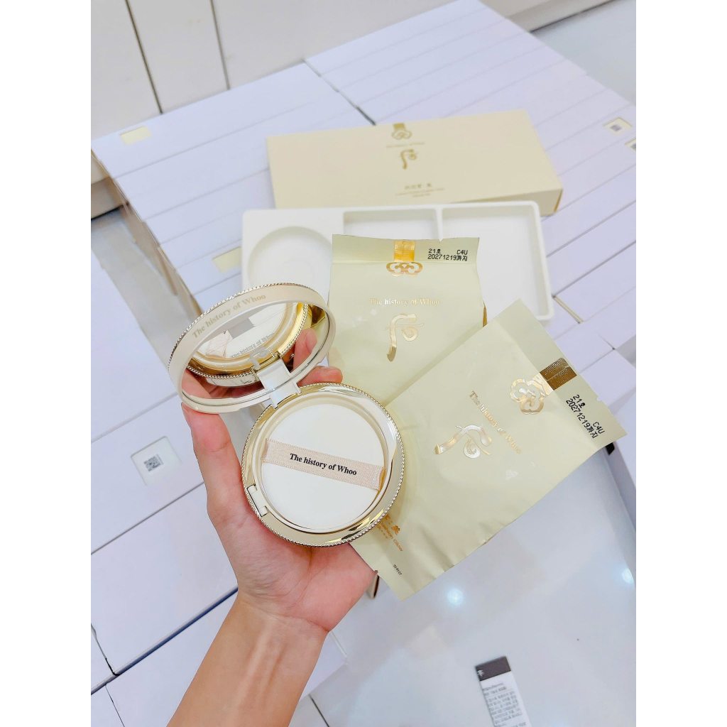 Set Phấn Nước Cushion Whoo Vàng Luxury Golden Cushion Glow tone 21 , 1 cushion+2 lõi