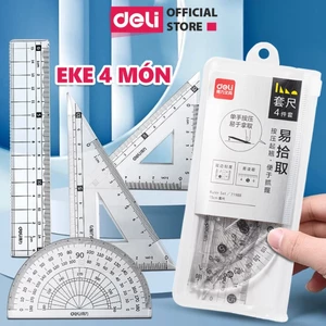 Bộ Thước Kẻ 4 Món Bền Chắc – Vạch Chia Rõ Nét, Có Đường Gợn Sóng, Bộ Dụng Cụ Vẽ & Đo Lường Cho Học Sinh
