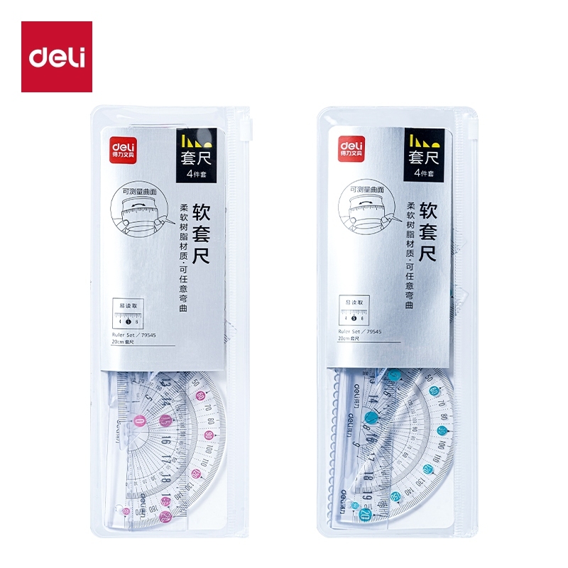 Bộ Thước Kẻ 4 Món Bền Chắc – Vạch Chia Rõ Nét, Có Đường Gợn Sóng, Bộ Dụng Cụ Vẽ & Đo Lường Cho Học Sinh
