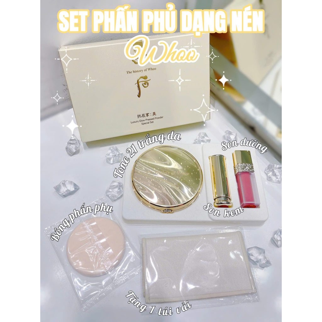 Set phấn phủ Luxury Glow Pressed Powder Pact, phấn nén whoo
