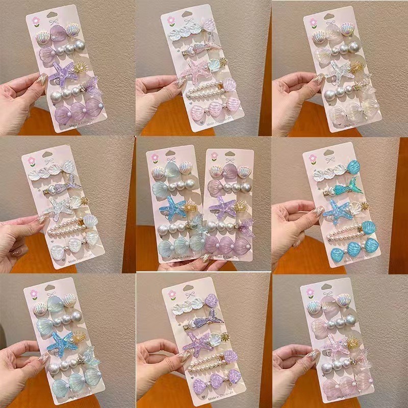 Kẹp Tóc Set 5 Nàng Tiên Cá Ngọc Trai Có Thể Vỏ Kẹp Tóc Bên Kẹp Phụ Kiện Tóc