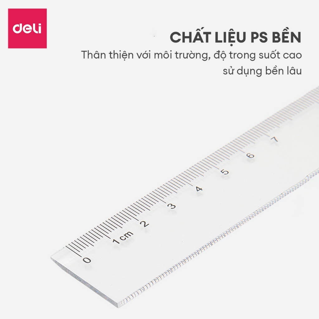 Thước Kẻ Nhựa Deli 20/30cm – Trong Suốt, Chất Liệu PS Bền, Chống Trầy Xước, Học Sinh & Văn Phòng